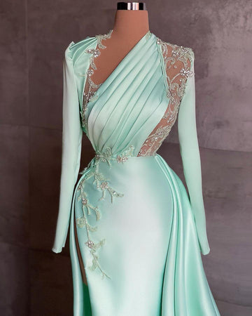 Sexy Prom Dresses Plus Size Arabic Aso Ebi Mermaid Prom Dresses Lace Beaded Illusion Satin Floor Length Party Evening Wear HZ1023
